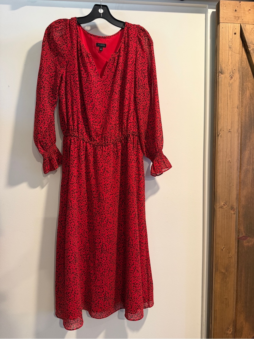 Talbots Red Midi Dress with Black Speckle Print